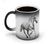 Tazza da caffè in ceramica sensibile al calore con manico che cambia colore con cavallo bianco che corre, regali divertenti 325 ml
