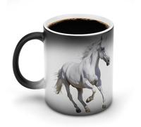 Tazza da caffè in ceramica sensibile al calore con manico che cambia colore con cavallo bianco che corre, regali divertenti 325 ml