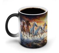 Tazza da caffè in ceramica sensibile al calore con manico che cambia colore con cavallo che corre al tramonto, regalo divertente, 325 ml