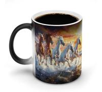 Tazza da caffè in ceramica sensibile al calore con manico che cambia colore con cavallo che corre al tramonto, regalo divertente, 325 ml