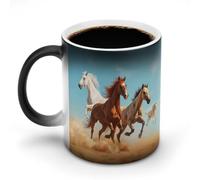 Tazza da caffè in ceramica sensibile al calore con manico che cambia colore con cavallo che corre, regali divertenti 325 ml