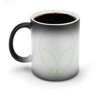 Tazza da caffè in ceramica sensibile al calore con manico con testa di alieni che cambia colore, regalo divertente, 325 ml