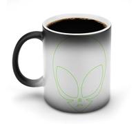 Tazza da caffè in ceramica sensibile al calore con manico con testa di alieni che cambia colore, regalo divertente, 325 ml