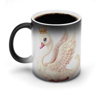Tazza da caffè in ceramica sensibile al calore con scritta "Cute Swan Princess with Crown Color", regalo divertente, 325 ml