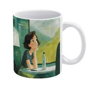 Tazza da caffè in ceramica, tazza robusta da 11 once con stampa del design Journey's Reverie, idea regalo per uomini, donne, mamma, papà, anniversario, matrimonio, perfetta per casa o ufficio