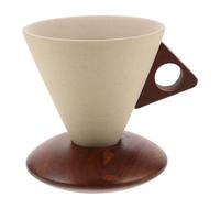 Tazza da Caffè in Legno a Imbuto in Ceramica 250ml con Base | Forma Conica Elegante, Manico Ergonomico, Finitura Liscia Beige, per Tè, Latte, Succhi e Uso Quotidiano
