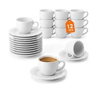 Tazza da caffè in porcellana con piattino, colore bianco, 140 ml, bombata, 24 pezzi