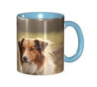Tazza da caffè in porcellana da 325 ml con manico, Collie Dog and Horse Together, tazza da caffè per ufficio e casa, tazza per tè e latte, colorata all'interno in ceramica, per uomini e donne amanti