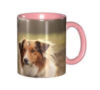 Tazza da caffè in porcellana da 325 ml con manico, Collie Dog and Horse Together, tazza da caffè per ufficio e casa, tazza per tè e latte, colorata all'interno in ceramica, per uomini e donne amanti