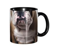 Tazza da caffè in porcellana da 325 ml con manico, due simpatici cani bulldog, tazza da caffè per ufficio e casa, tazza per caffè tè e latte, colorata all'interno in ceramica, per uomini e donne