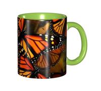 Tazza da caffè in porcellana da 325 ml, con manico, motivo farfalle monarca, tazza da caffè per ufficio e casa, tazza per caffè, tè e latte, colorata all'interno in ceramica, per uomini e donne amanti