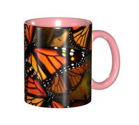 Tazza da caffè in porcellana da 325 ml, con manico, motivo farfalle monarca, tazza da caffè per ufficio e casa, tazza per caffè, tè e latte, colorata all'interno in ceramica, per uomini e donne amanti