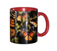 Tazza da caffè in porcellana da 325 ml con manico, mucchi di farfalle monarca arancioni, tazza da caffè per ufficio e casa, tazza per tè e latte, colorata all'interno in ceramica per uomini e donne
