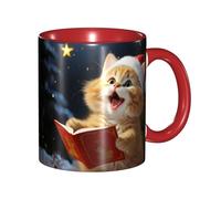 Tazza da caffè in porcellana da 325 ml con manico, simpatico gatto che canta canti natalizi per ufficio e casa, tazza per tè e latte, colorata all'interno in ceramica per uomini e donne amanti della