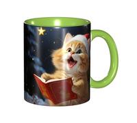 Tazza da caffè in porcellana da 325 ml con manico, simpatico gatto che canta canti natalizi per ufficio e casa, tazza per tè e latte, colorata all'interno in ceramica per uomini e donne amanti della