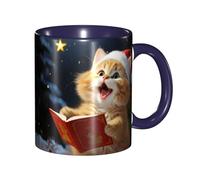 Tazza da caffè in porcellana da 325 ml con manico, simpatico gatto che canta canti natalizi per ufficio e casa, tazza per tè e latte, colorata all'interno in ceramica per uomini e donne amanti della