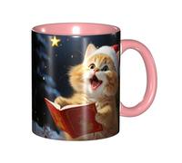 Tazza da caffè in porcellana da 325 ml con manico, simpatico gatto che canta canti natalizi per ufficio e casa, tazza per tè e latte, colorata all'interno in ceramica per uomini e donne amanti della