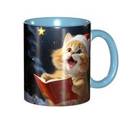 Tazza da caffè in porcellana da 325 ml con manico, simpatico gatto che canta canti natalizi per ufficio e casa, tazza per tè e latte, colorata all'interno in ceramica per uomini e donne amanti della