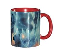 Tazza da caffè in porcellana da 325 ml con manico, tazza da caffè con orso polare aurora boreale per ufficio e casa, tazza per tè e latte, colorata all'interno in ceramica per uomini e donne amanti