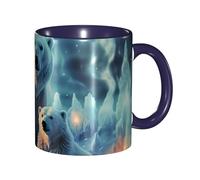 Tazza da caffè in porcellana da 325 ml con manico, tazza da caffè con orso polare aurora boreale per ufficio e casa, tazza per tè e latte, colorata all'interno in ceramica per uomini e donne amanti