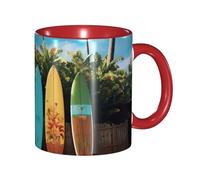 Tazza da caffè in porcellana da 325 ml con manico, tazza da caffè con tavola da surf per ufficio e casa, tazza da caffè per caffè, tè e latte, colorata all'interno in ceramica, per uomini e donne