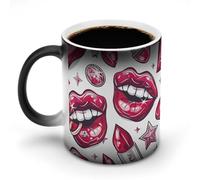 Tazza da caffè in stile cartone animato con labbra sensibili al calore, in ceramica, cambia colore, tazza da caffè personalizzata, regalo unico per familiari, amici, compleanno anniversario