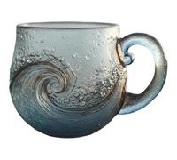 Tazza da caffè in vetro soffiato a mano con manico, 350 ml, design unico a onda testurizzata, per tè, succhi di frutta, cocktail, spiaggia e costiera, decorazione per la casa