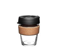Tazza da caffè in vetro temperato riutilizzabile KeepCup, tazza da viaggio con coperchio a prova di spruzzi, fascia in sughero, leggera, senza BPA, media, 340 ml, Nero