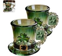 Tazza da caffè irlandese con cappello da leprechaun trifoglio, verde smeraldo, tazze da caffè irlandesi, tazze riutilizzabili per San Valentino, centrotavola e decorazioni primaverili (2 pezzi)