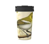 Tazza da caffè isolata con coperchio a forma di rami di passero giallo, bicchiere da viaggio in acciaio inox a prova di perdite