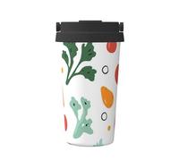 Tazza da caffè isolata con coperchio e ravanello giallo pomodoro, bicchiere da viaggio in acciaio inox a prova di perdite