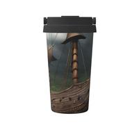 Tazza da caffè isolata con stampa di barche vichinghe, in acciaio inox, da viaggio, per lavoro e casa, borsa dell'acqua