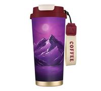 Tazza da caffè isolata con stampa di montagna viola, tazza da viaggio sottovuoto in acciaio inossidabile 316, mantiene caldo e freddo