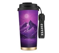 Tazza da caffè isolata con stampa di montagna viola, tazza da viaggio sottovuoto in acciaio inossidabile 316, mantiene caldo e freddo