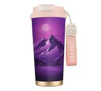 Tazza da caffè isolata con stampa di montagna viola, tazza da viaggio sottovuoto in acciaio inossidabile 316, mantiene caldo e freddo