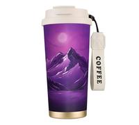 Tazza da caffè isolata con stampa di montagna viola, tazza da viaggio sottovuoto in acciaio inossidabile 316, mantiene caldo e freddo