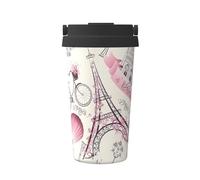 Tazza da caffè isolata con stampa floreale Torre Eiffel di Parigi, tazza in acciaio inox, perfetta per viaggi, bar, ufficio e uso domestico