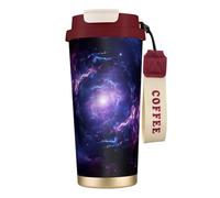 Tazza da caffè isolata con stampa galattica viola, in acciaio inox 316, tazza da viaggio, mantiene caldo e freddo