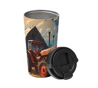Tazza da caffè isolata con trattore rosso della fattoria, elegante thermos da 500 ml che mantiene le bevande calde per ore, perfetto per caffè, tè e molto altro ancora.