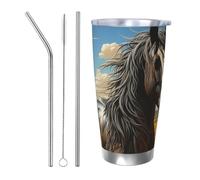 Tazza da caffè isolata da 590 ml, con coperchio e cannuccia, cavallo scuro sotto i girasoli, bicchiere a doppia parete isolato sottovuoto, a prova di perdite, tazza da viaggio per caffè, regalo per