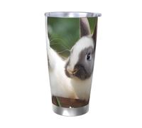 Tazza da caffè isolata da 590 ml con coperchio e cannuccia, due piccoli coniglietti carini tumbler a doppia parete isolati sottovuoto, a prova di perdite, tazza da viaggio per caffè, regalo per uomini
