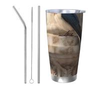 Tazza da caffè isolata da 590 ml con coperchio e cannuccia, la rondine si trova sul pilastro, a doppia parete, isolata sottovuoto, a prova di fuoriuscite, tazza da viaggio per caffè, regalo per uomini