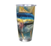 Tazza da caffè isolata da 590 ml, con coperchio e cannuccia, tonno rosso, tonno rosso Thunnus, a doppia parete, isolamento sottovuoto, a prova di perdite, tazza da viaggio per caffè, regalo per uomini