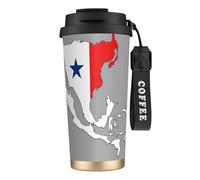 Tazza da caffè isolata in acciaio inox 316 con mappa topografica della bandiera di Panama, tazza sottovuoto con coperchio a prova di perdite, mantiene caldo o freddo