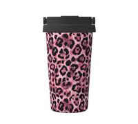 Tazza da caffè isolata in acciaio inox con stampa leopardata rosa e nera, per acqua calda e fredda