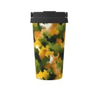 Tazza da caffè isolata in acciaio inox con texture mimetica verde e marrone, per acqua calda e fredda