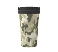 Tazza da caffè isolata in acciaio inox, motivo mimetico, verde militare, beige, per acqua calda e fredda