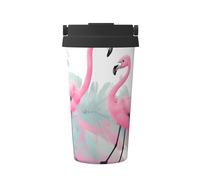 Tazza da caffè isolata portatile con fenicottero rosa con manico nascosto, base antiscivolo, design a prova di perdite, adatta per auto, ufficio e uso domestico