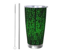 Tazza da caffè isolata sottovuoto a doppia parete con coperchio e cannuccia, da 590 ml, adatta per portabicchieri auto, numero verde, tazza termica in acciaio inox