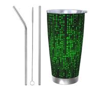 Tazza da caffè isolata sottovuoto a doppia parete con coperchio e cannuccia, da 590 ml, adatta per portabicchieri auto, numero verde, tazza termica in acciaio inox